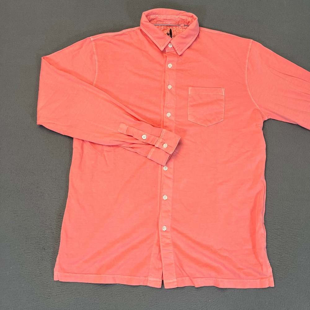 Johnnie-O Mens Coral Pink Long Sleeve Button Down Cotton Jersey Shirt Size‎ Med